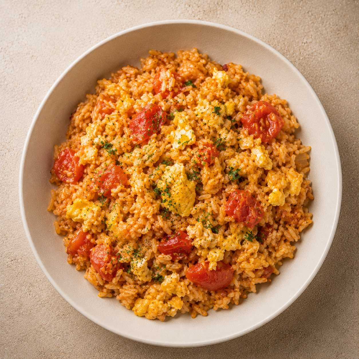 Arroz con huevo y tomate