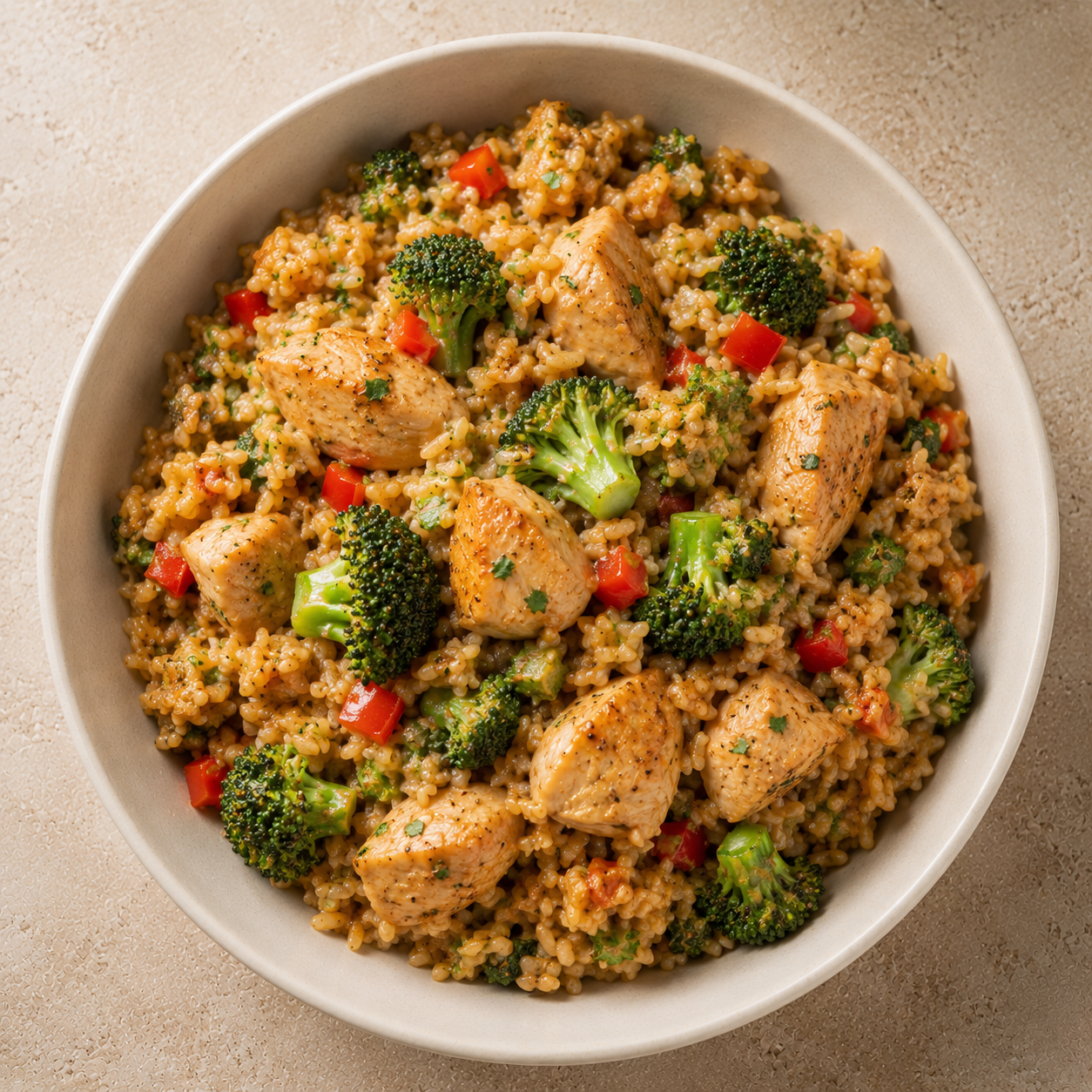 Arroz con pollo y brócoli