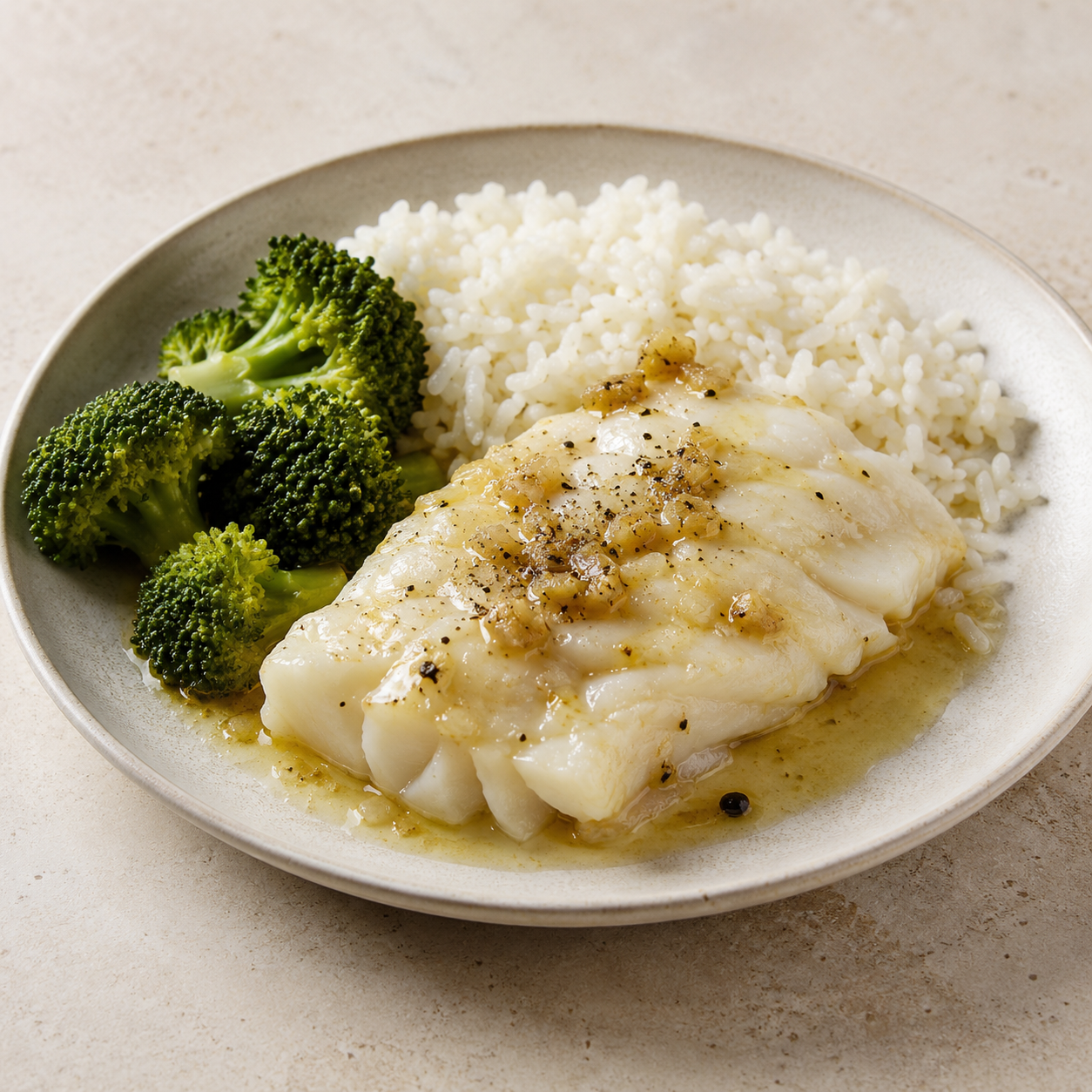 Bacalao con brócoli y arroz