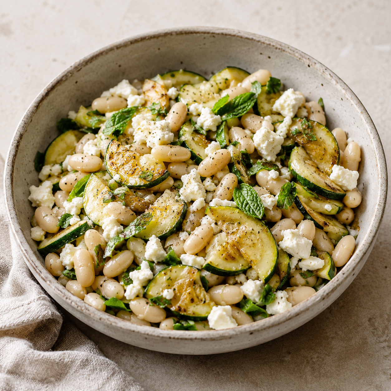 Ensalada de alubias con calabacines y feta