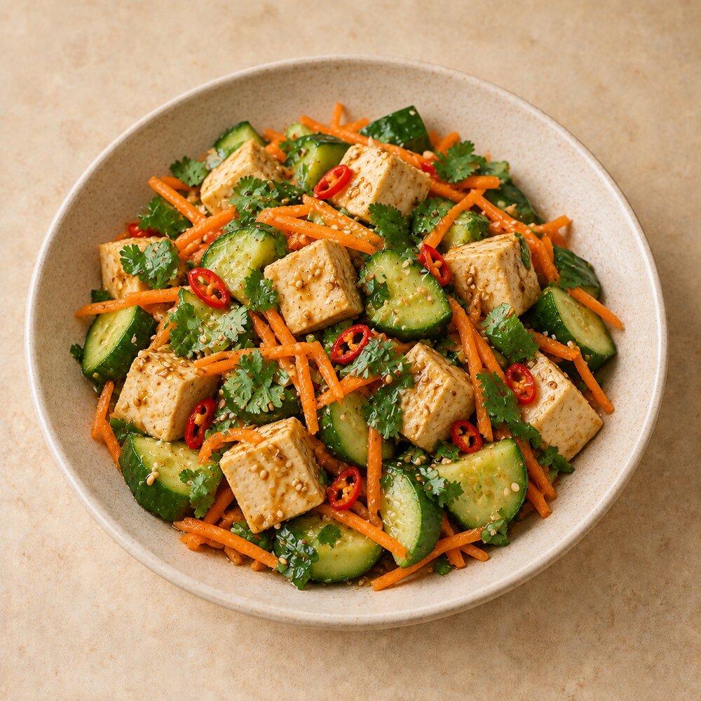 Ensalada de tofu marinado y pepino