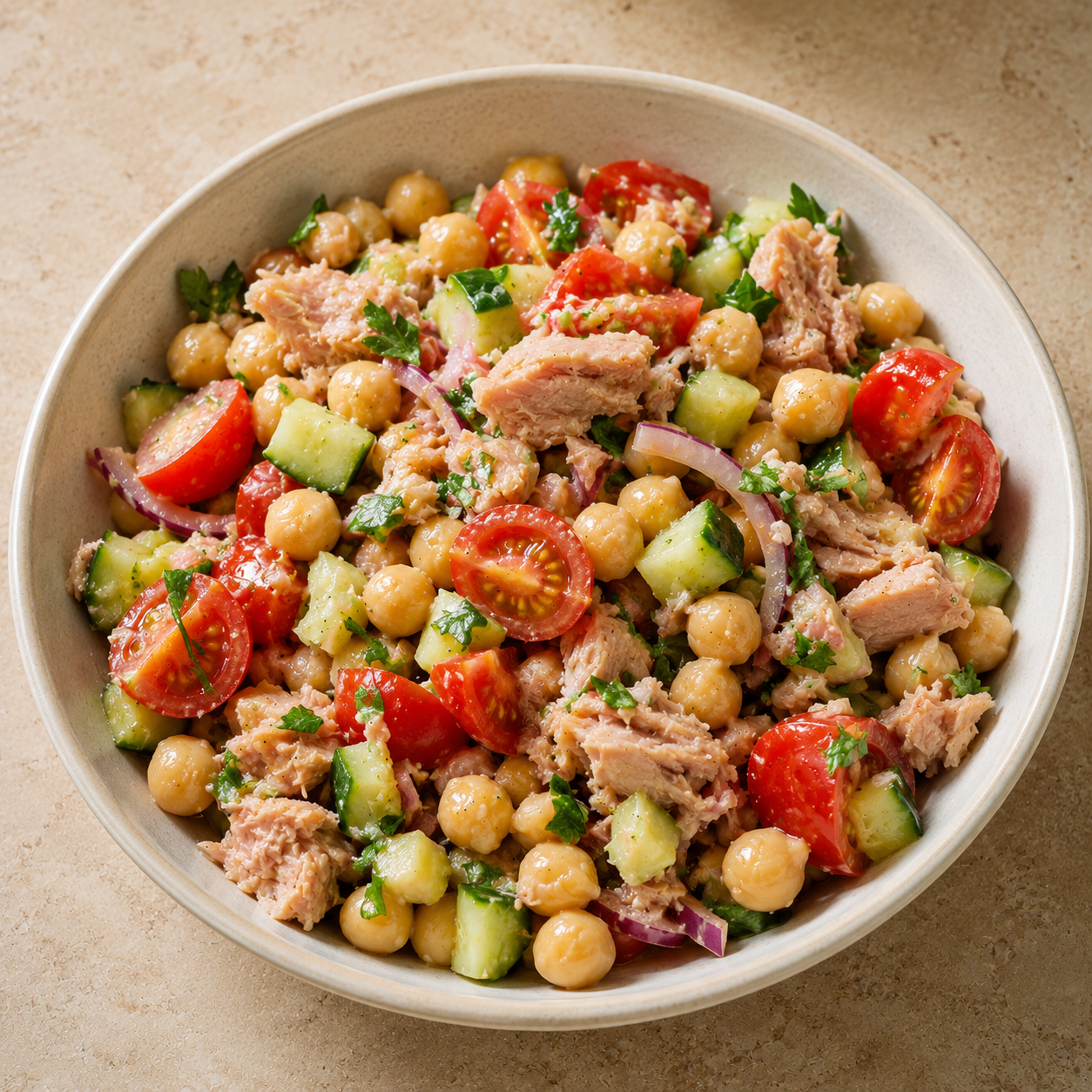 Ensalada fresca de garbanzos y atún
