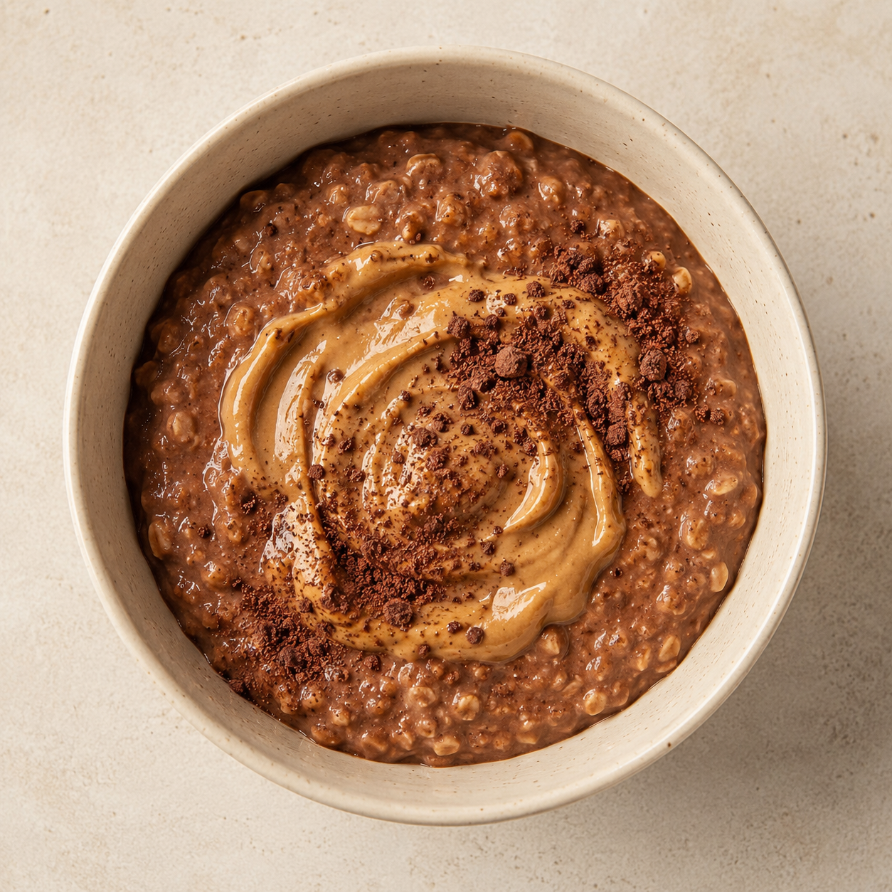 Gachas de avena con cacao y crema de cacahuete