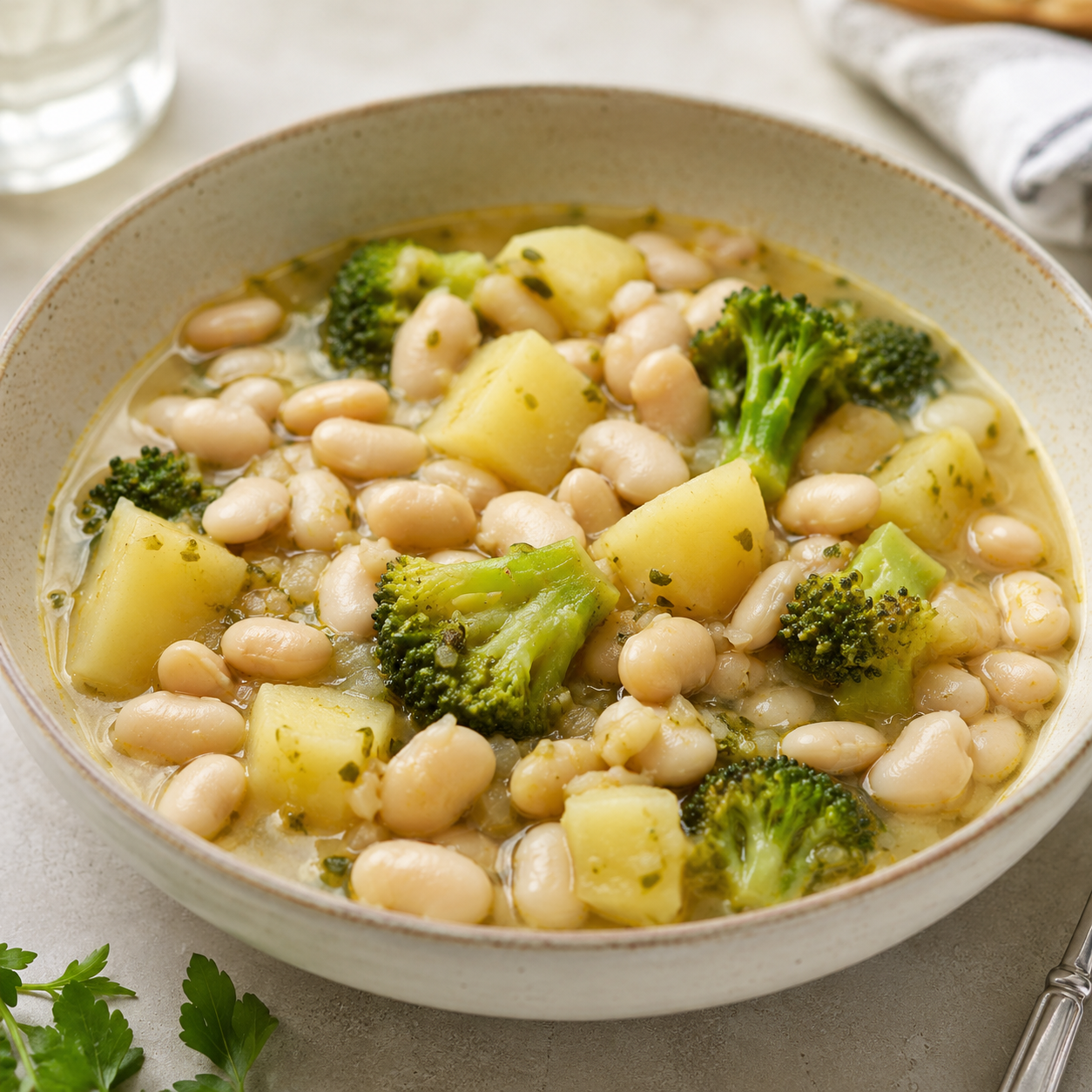 Judías blancas con patata y brócoli