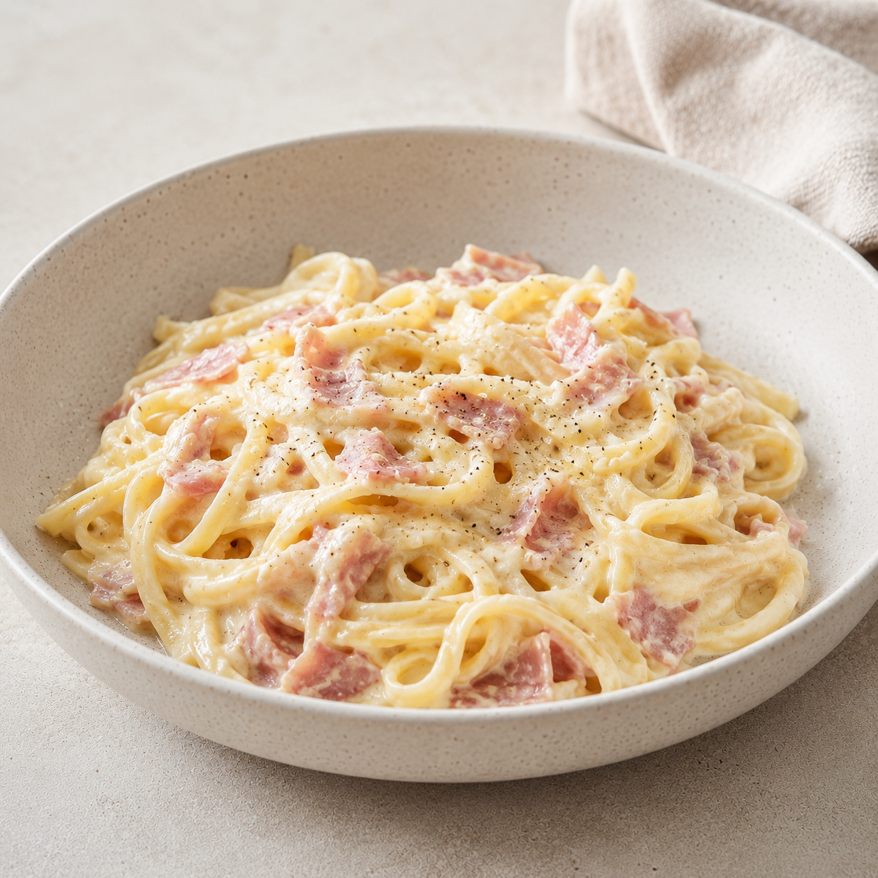 Pasta con jamón y queso