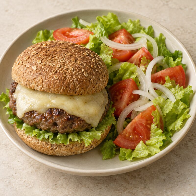 Hamburguesa de ternera con ensalada