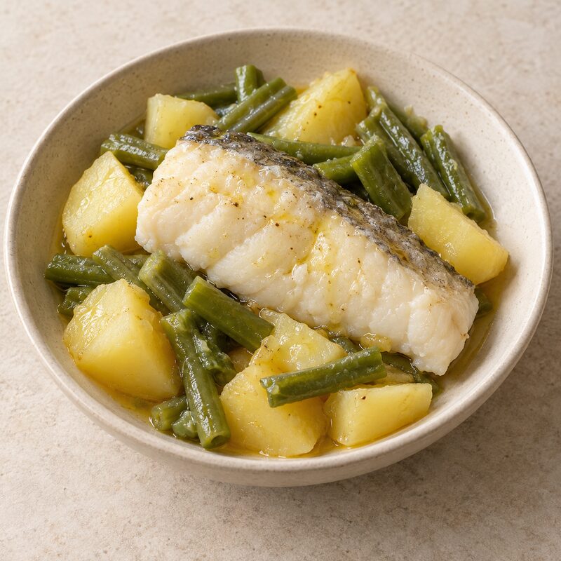 Merluza con patatas y verduras