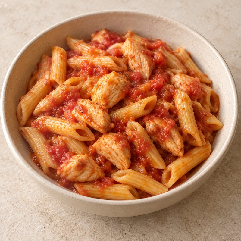 Pasta con pollo y tomate