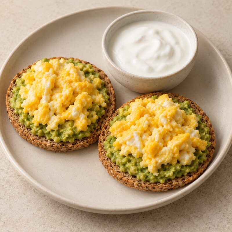 Tostadas con guacamole y huevo