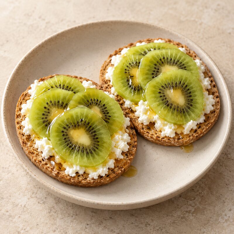 Tostadas con queso fresco y fruta