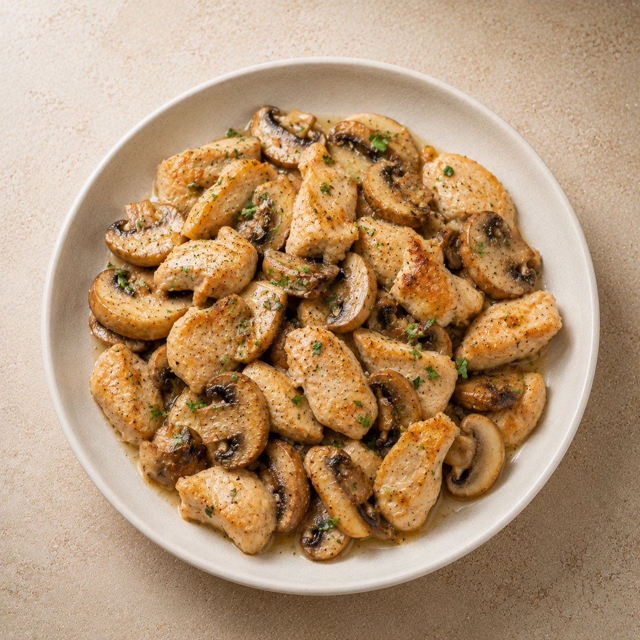 Salteado de pollo con champiñones