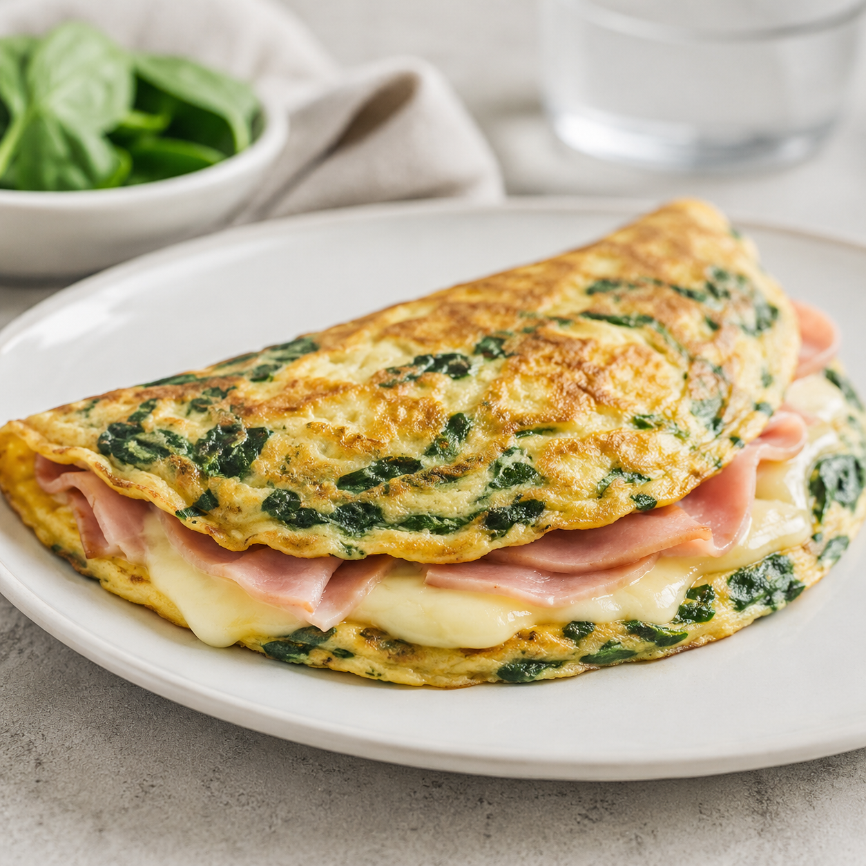 Tortilla de espinacas con jamón y queso