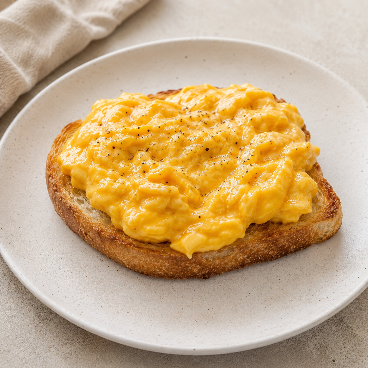 Tosta de huevos revueltos al baño maría