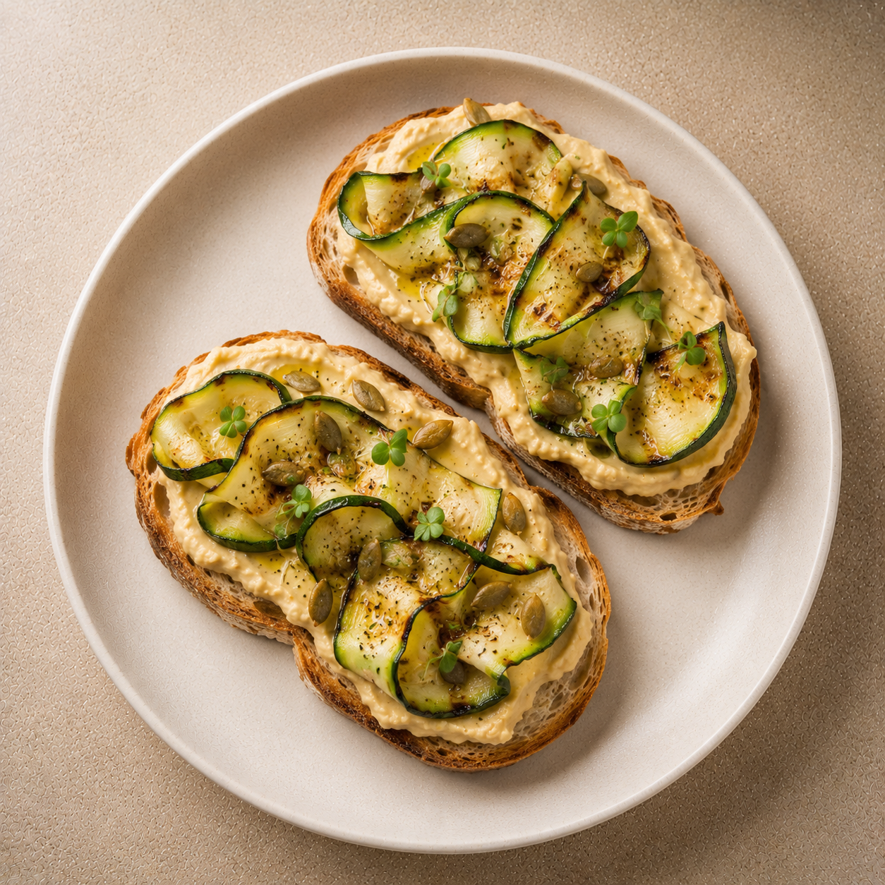 Tosta de hummus y calabacín