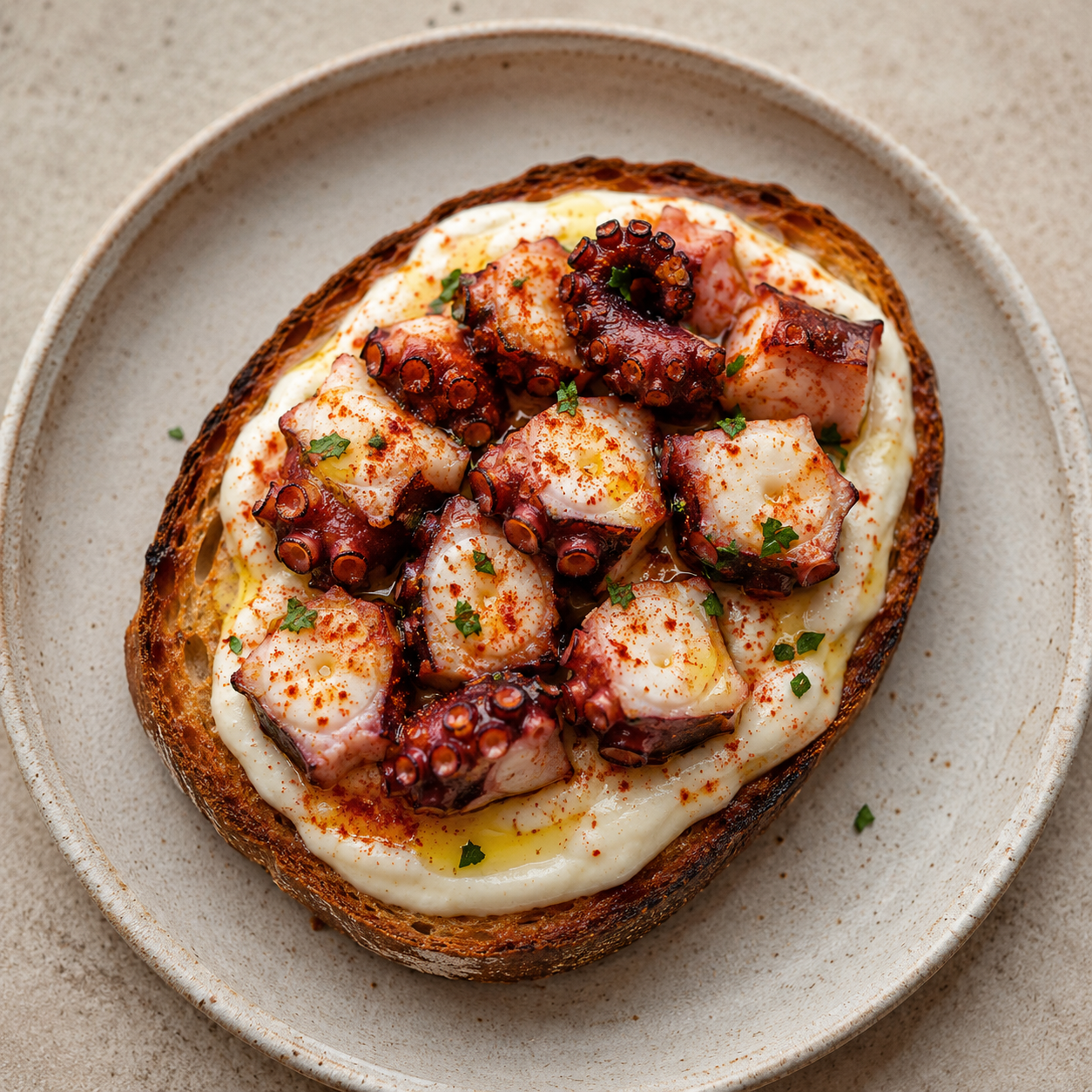 Tosta de queso con pulpo
