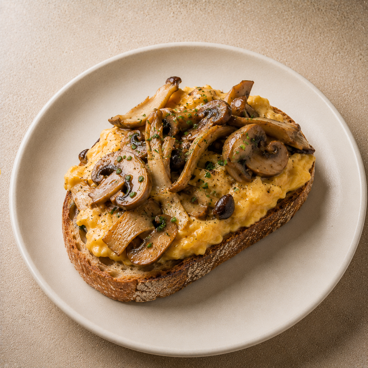 Tosta de revuelto de setas