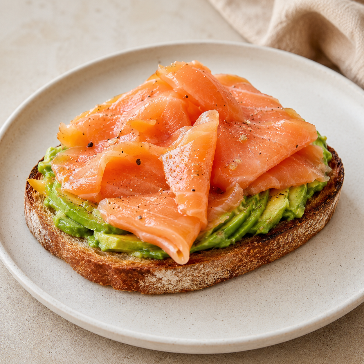 Tosta de salmón sobre aguacate