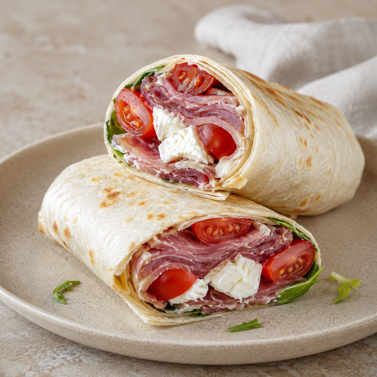Wrap de lacón, cherrys y queso de cabra