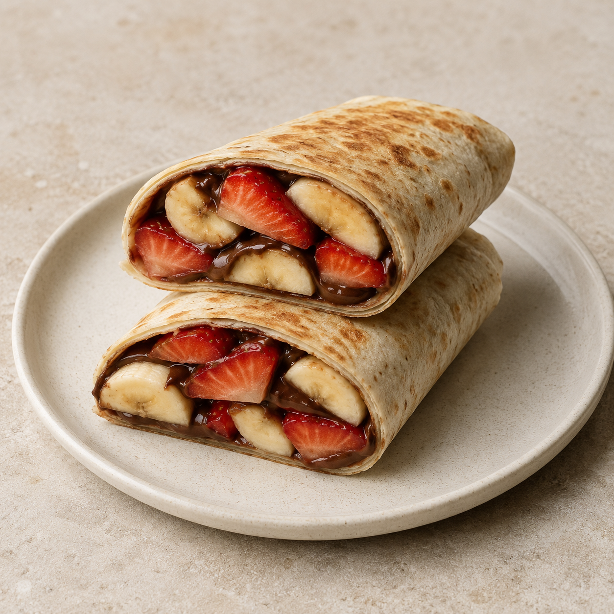 Wrap dulce de fresas, plátano y chocolate